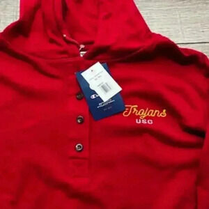 NEW USC Trojan Red Long Sleeve Hooded Henley Sweatshirt Mens Sz . LARGE & Medium